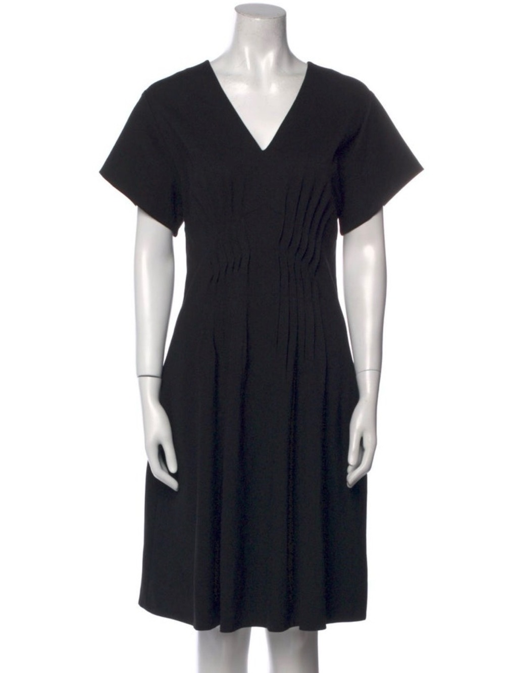 $860 Dorothee Schumacher Black V-Neck Midi Dress with Pintuck Waist size 8